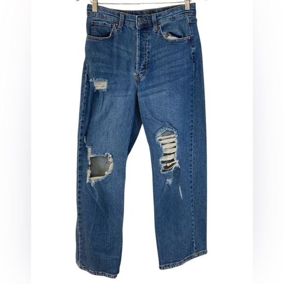 Wild Fable Denim Blue Distressed Five Pocket Highest Rise Straight Size 10 - Picture 1 of 9